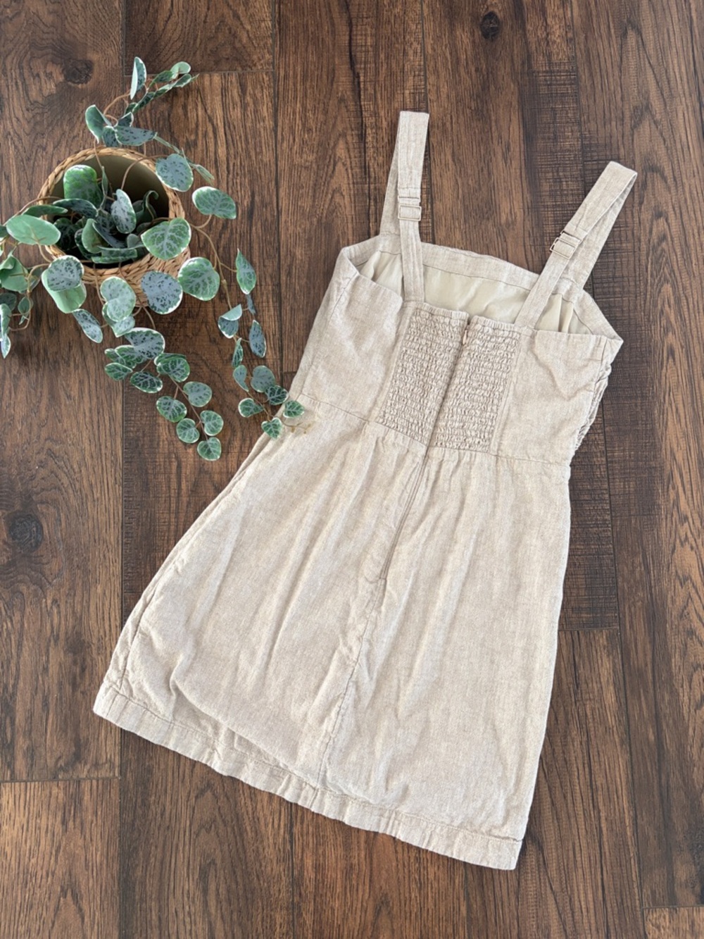 Abercrombie and Fitch Linen-Blend Ruched Squareneck Mini Dress in Beige - Picture 5 of 7